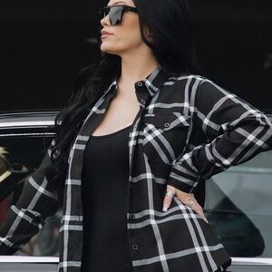 Black and White Plaid Women's Top